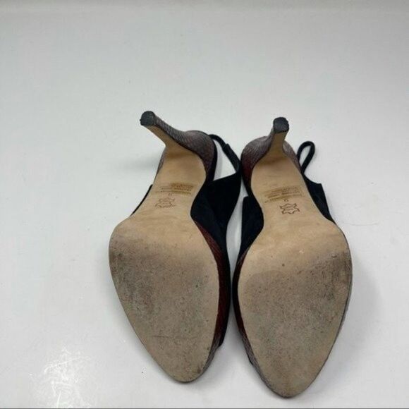 Bebe platform sling back heels black suede red snake skin stiletto 9B BoxD - Picture 6 of 9